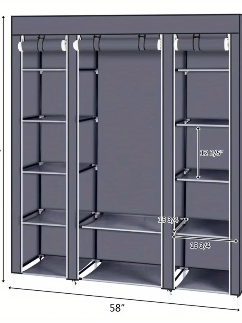 Portable Fabric Wardrobe Closet Organizer in Dark Gray - Home Storage